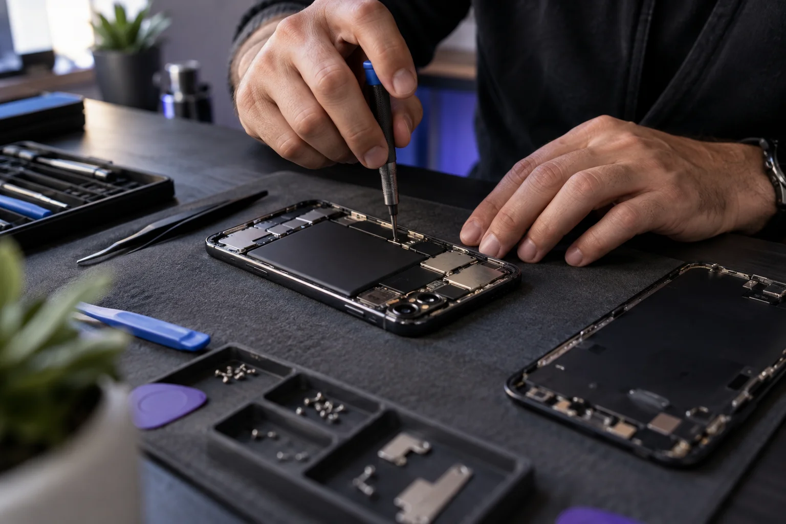 Intervention sur un smartphone ouvert